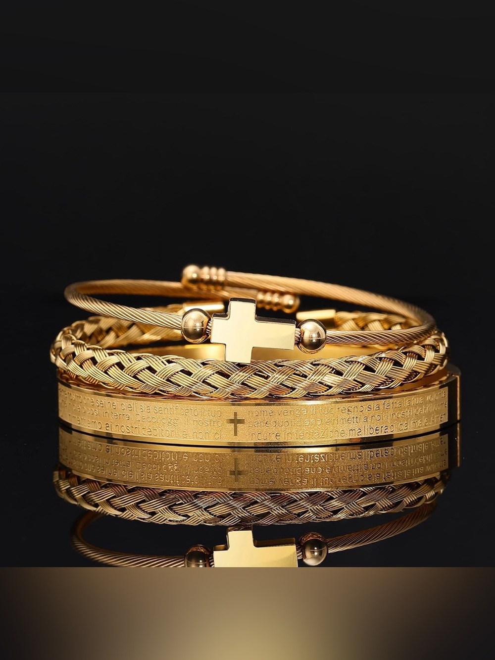 Gold Cross Stackable Bracelet Set -men Jewelry